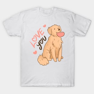 Love you a cute golden Retriever holding a heart for valentines day T-Shirt